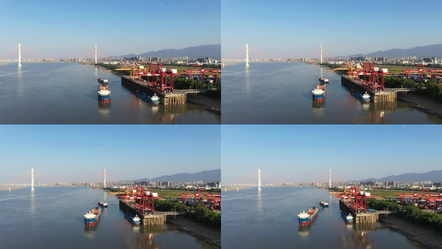九江港及长江二桥航拍视频