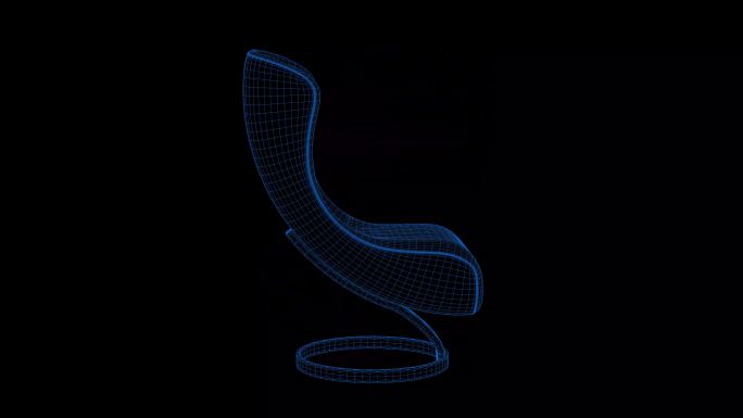 4K蓝色全息科技线框椅子素材带通道