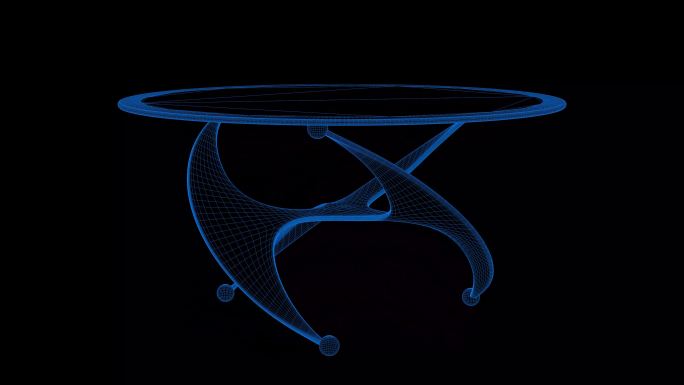 4K蓝色全息科技线框桌子素材带通道