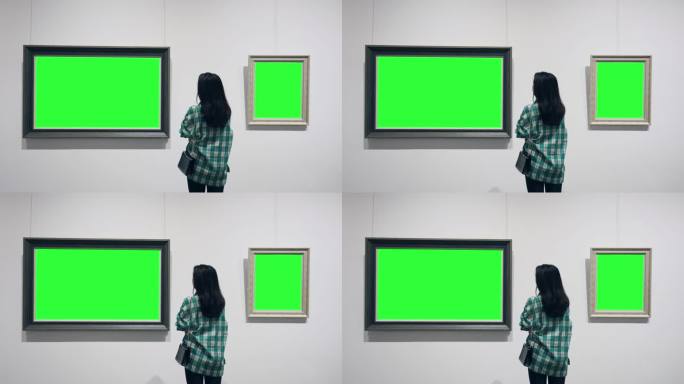 看画展的女人广告绿色屏幕实拍