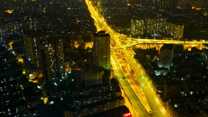 城市夜景航拍延时成都金牛区老城区夜景延时