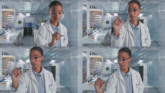 科学家在实验室的玻璃屏幕上解方程的4k视频片段