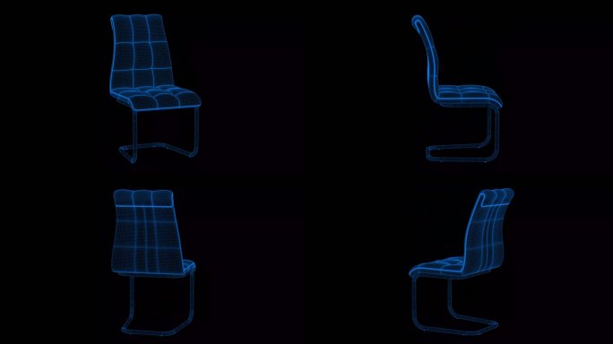 4K蓝色全息科技线框椅子素材带通道