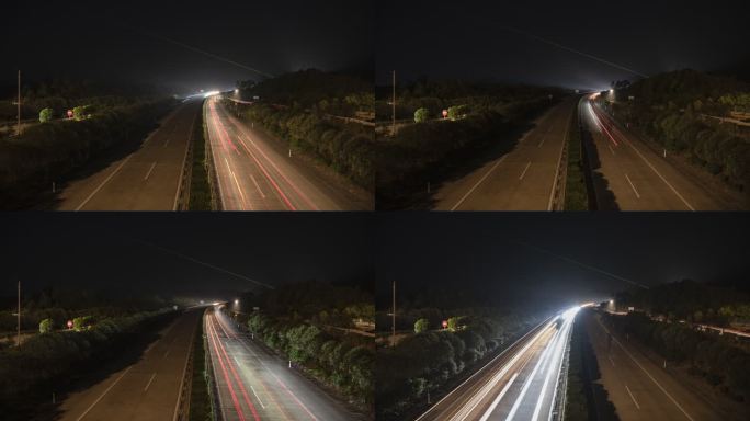 月夜星空下桂林高速公路上的车流