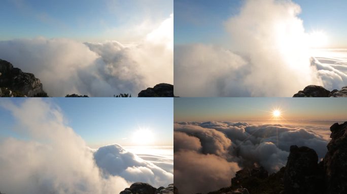 南非开普敦桌山云海日落空镜
