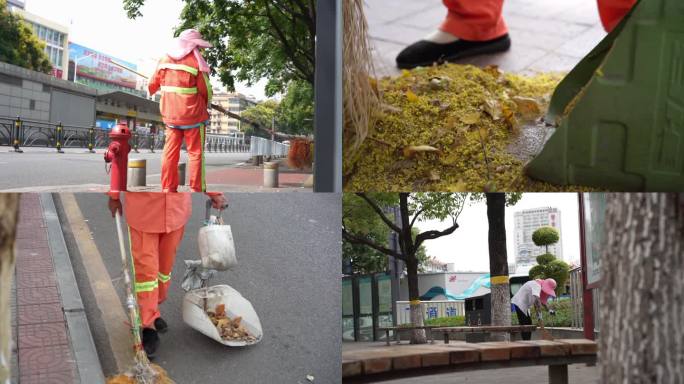 清洁工人环卫工人打扫街道