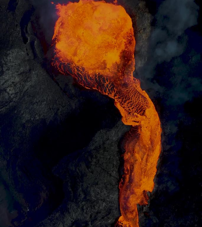 冰岛Fagradalsfjall火山喷发和熔岩间歇泉的鸟瞰图