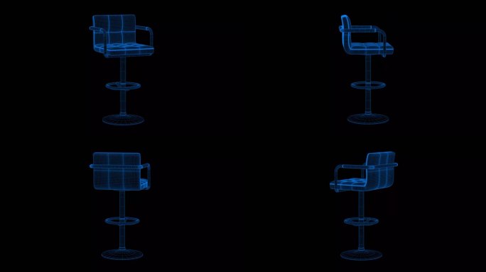 4K蓝色全息科技线框椅子素材带通道