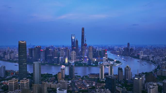 上海日转夜全景航拍4k