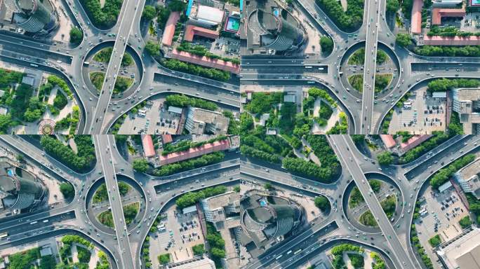 城市循环交通十字路口鸟瞰图