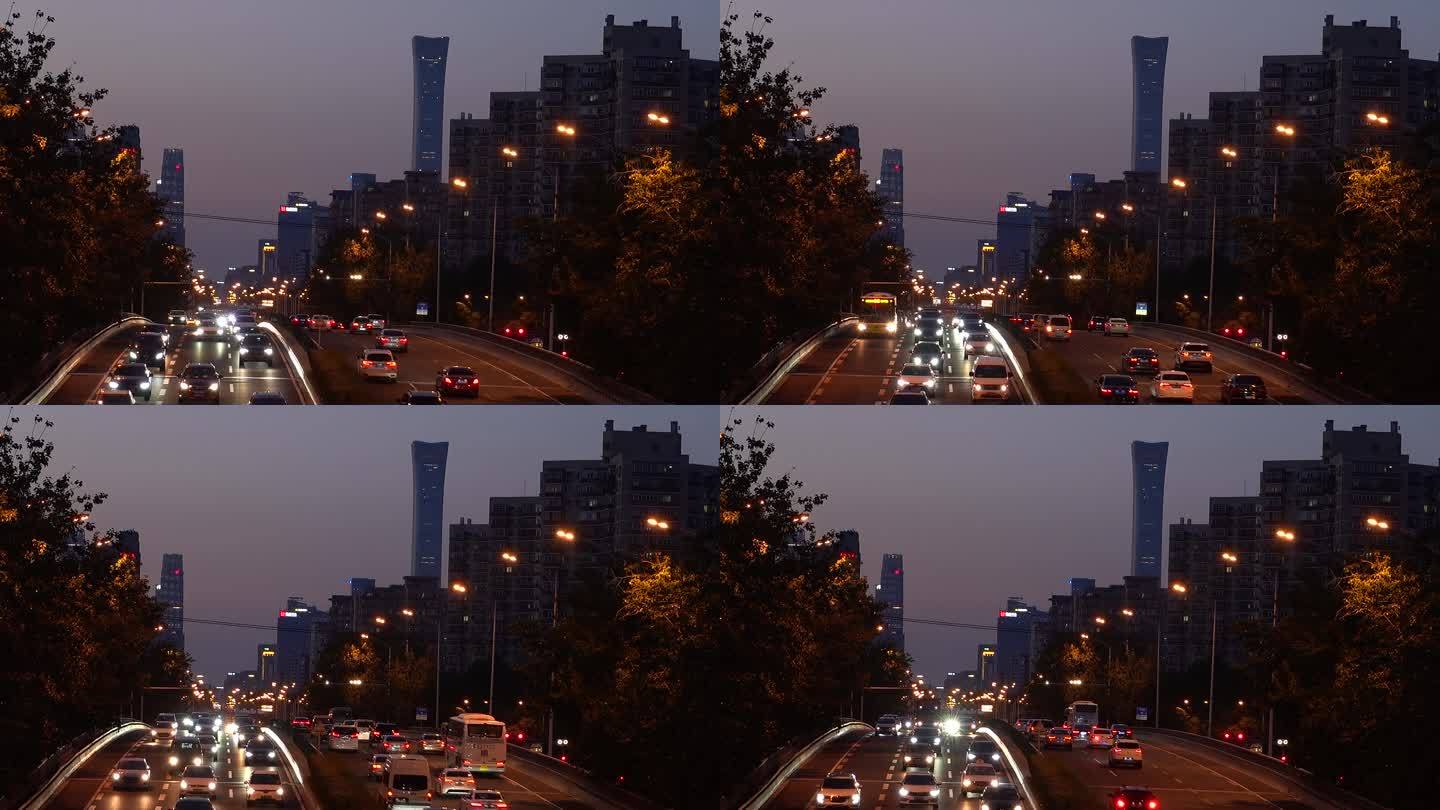 北京夜景城市交通中国尊