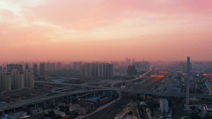 航拍郑州铁路北站晨曦