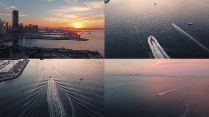 大连东港商务区码头游艇航拍实拍