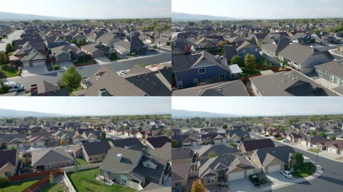 空中无人机查看一个新的单户住房开发中产阶级，负担得起，居者有其屋