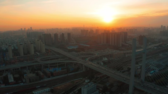 航拍郑州铁路北站晨曦