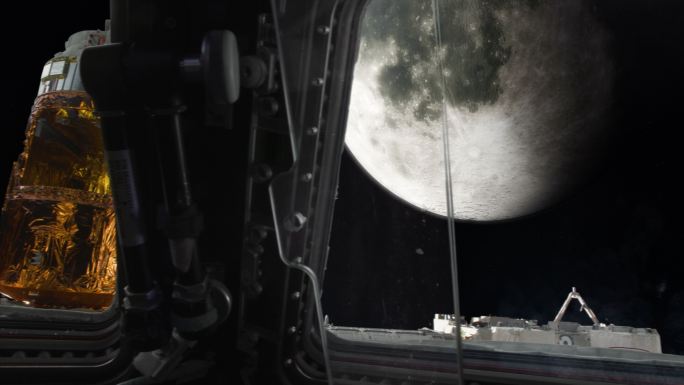 太空船在月球轨道上。