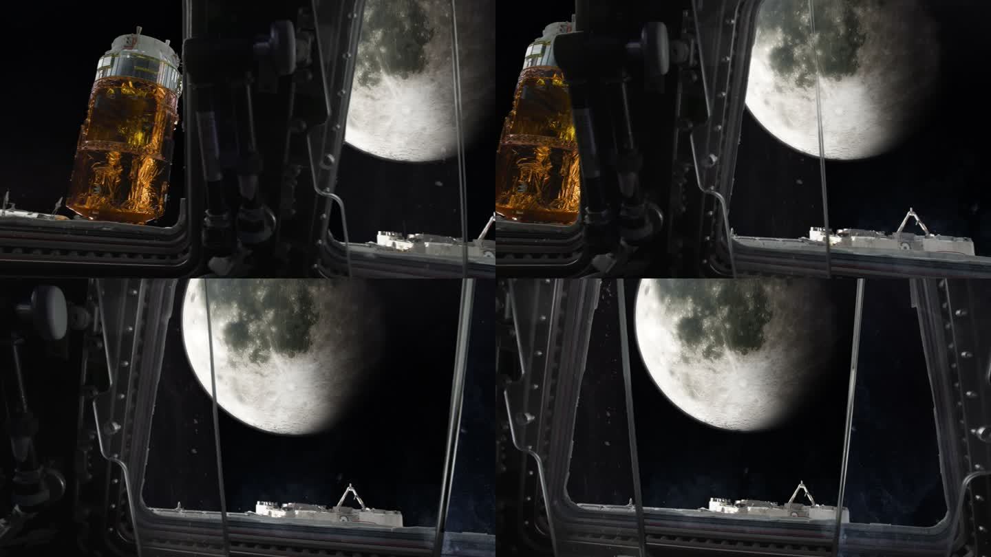 太空船在月球轨道上。