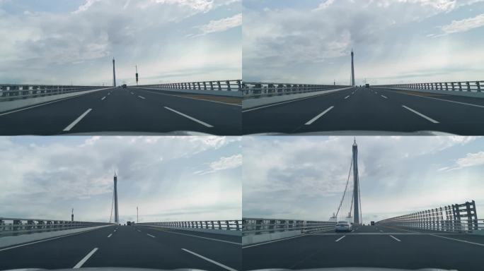 蓝天白云、跨海大桥、行车记录仪、窗外风景