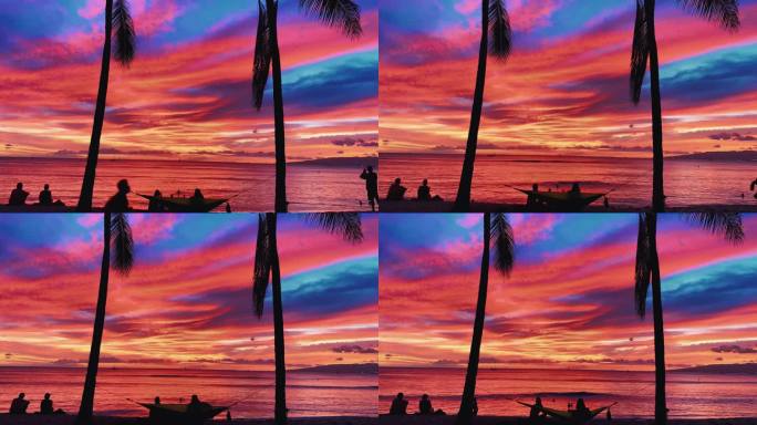 夏威夷威基基海滩日落。房地产。