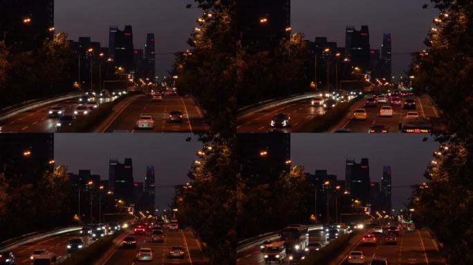 北京华威桥夜景车流晚高峰