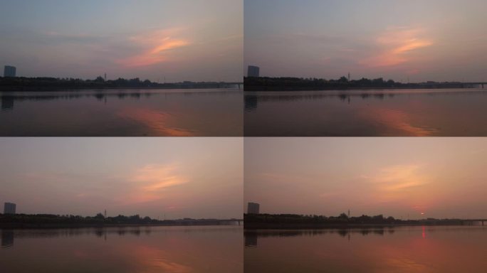 日出东方黎明河边日出太阳照在水面上