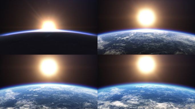 旭日照亮我们蓝色星球的云层、海洋和和平城市4k股票视频