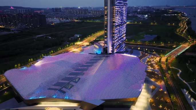 南京扬子江国际会议中心夜景航拍