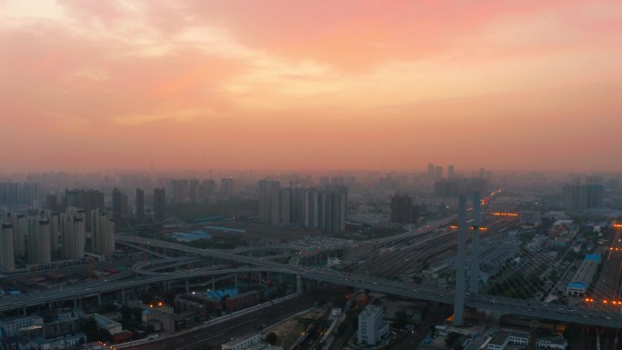 航拍郑州铁路北站晨曦