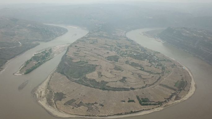 中国陕西省黄河带鸟瞰图