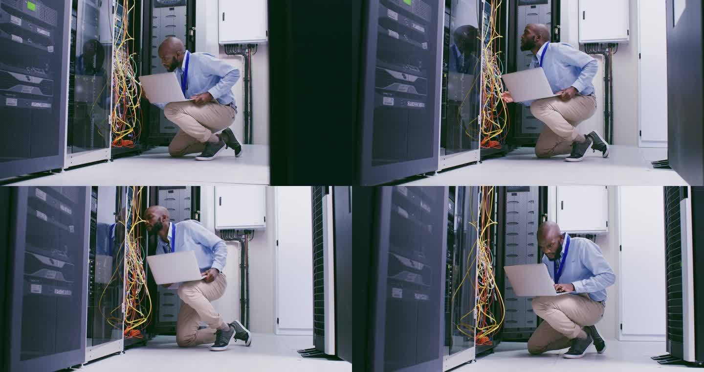 一名男性IT支持技术人员通过电线查找问题的4k视频片段