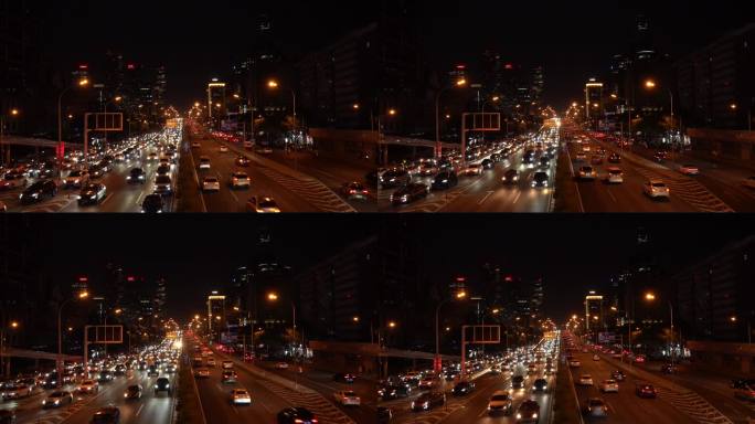 北京国贸桥夜景车流