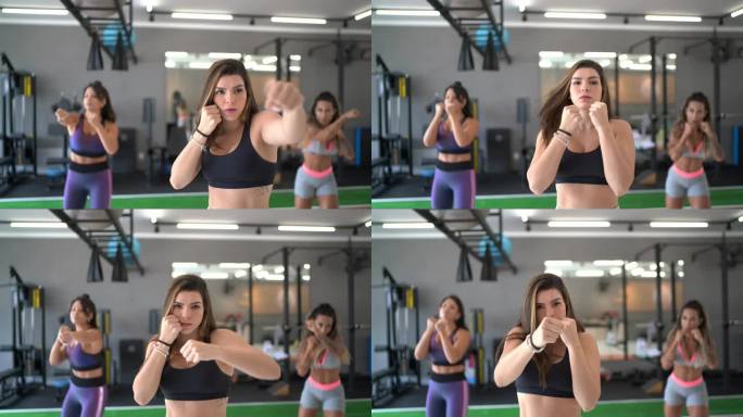 功能课上的女子在健身房练习拳击
