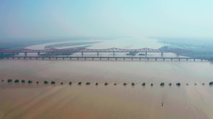 航拍郑州黄河桥遗址
