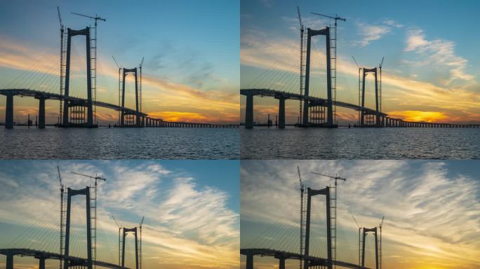日出深中大桥深中通道相机拍摄延时照片