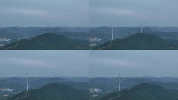 费县许家崖景区风力发电航拍素材绿色能源