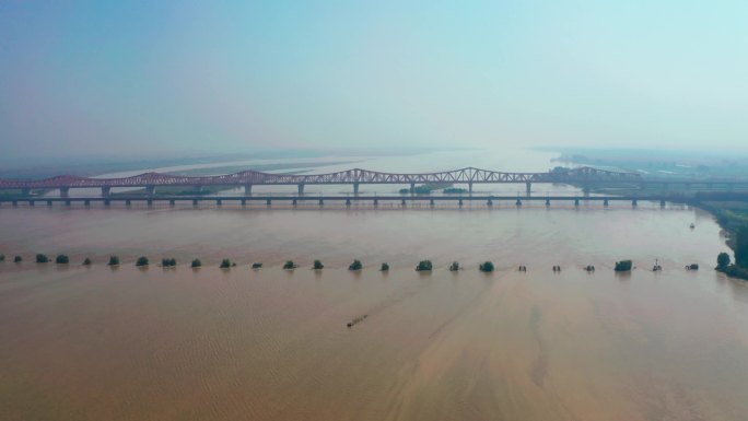 航拍郑州黄河桥遗址