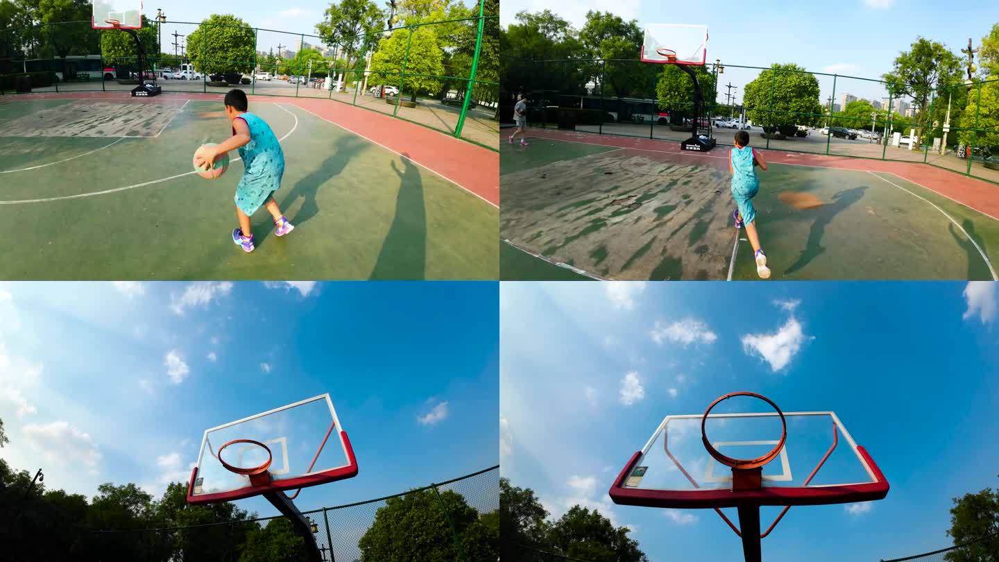 小学生运球上篮升格拍摄