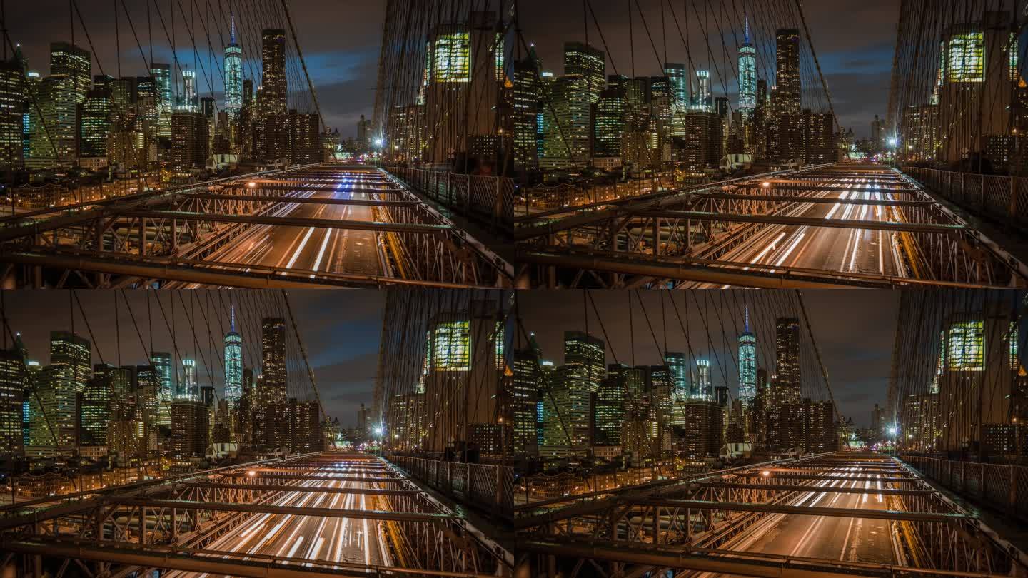 纽约布鲁克林大桥上的交通-延时