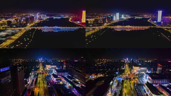 上虞城市繁华夜景延时航拍  多镜头