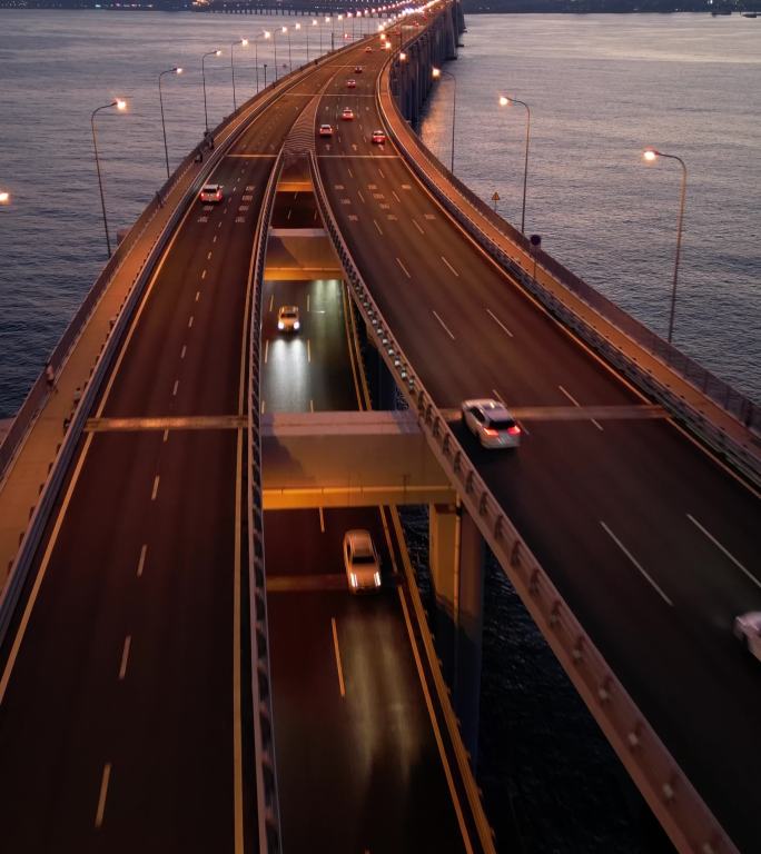 大连星海跨海大桥夜景竖屏航拍4kP3
