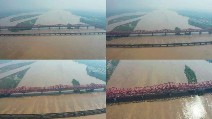 航拍郑州京广铁路黄河桥