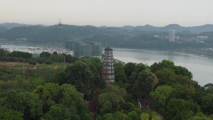 四川省绵阳市三台县东山公园东山塔航拍