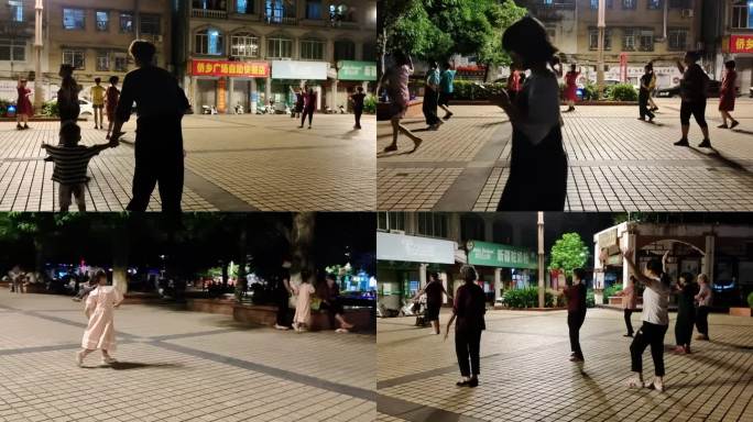 喷泉广场夜生活市民广场节目丰富多彩跳舞