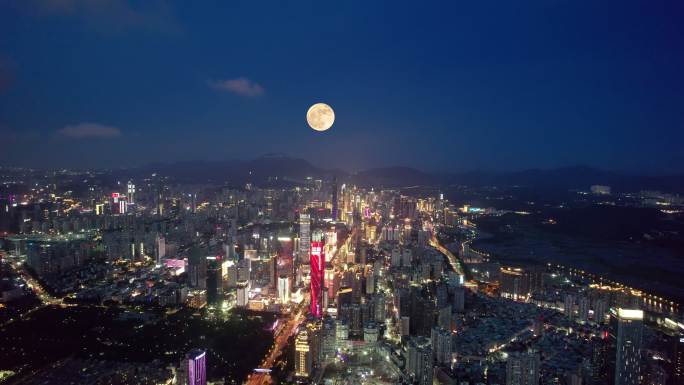 【原创】深圳深南大道福田罗湖夜景满月航拍