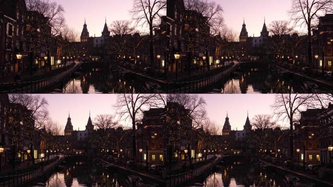在阿姆斯特丹老城的Spiegelgracht过圣诞节。