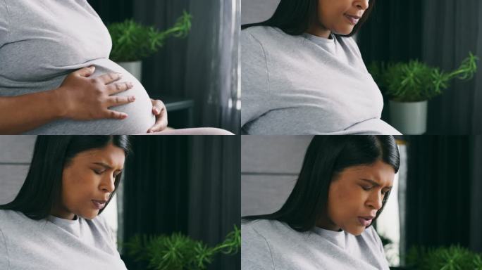 一名年轻孕妇在家中经历宫缩的4k视频片段