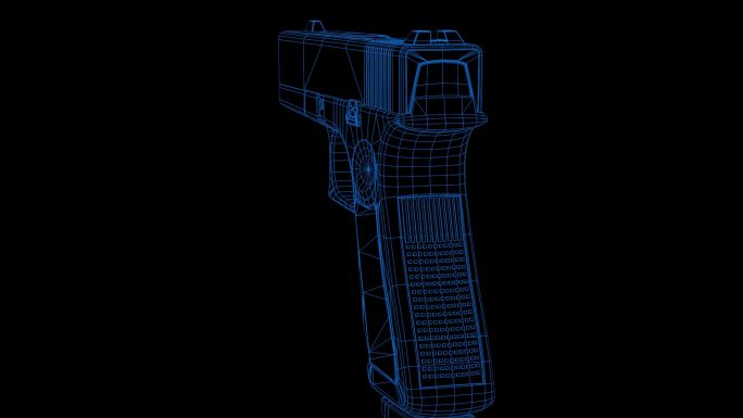 蓝色全息科技线框手枪素材带通道