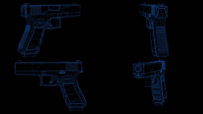 蓝色全息科技线框手枪素材带通道