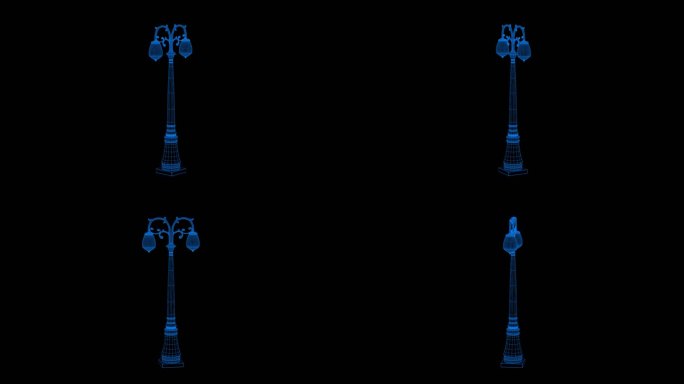 蓝色全息科技线框路灯素材带通道