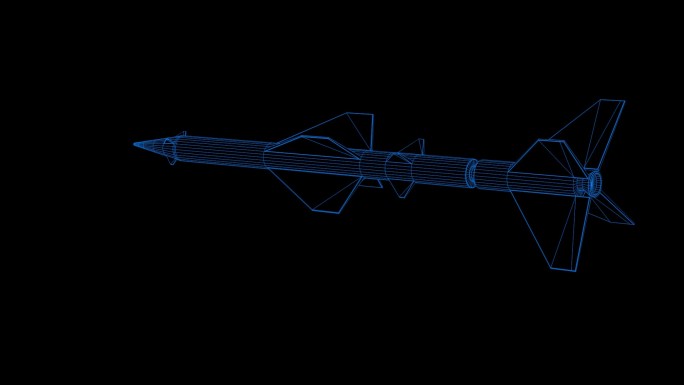 蓝色全息科技线框导弹 火箭弹素材带通道